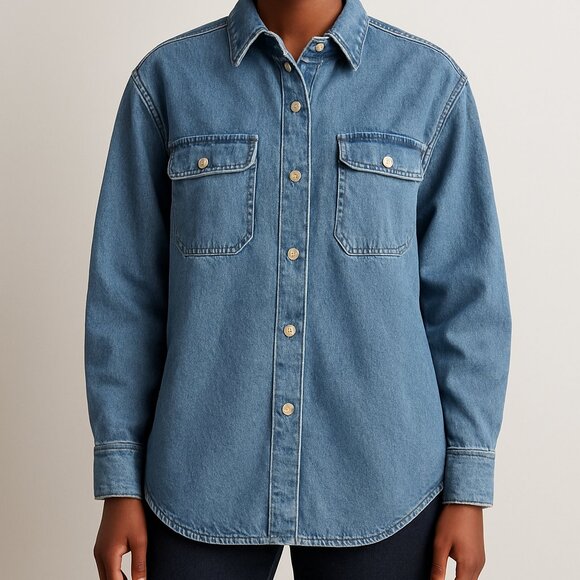 NWOT! H&M Blue Heavy Weight Denim Shirt / Jacket  Size S Oversized Women's - Picture 2 of 6